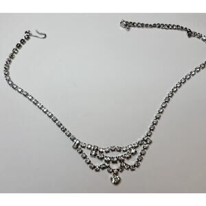 Vintage Scalloped Rhinestone Choker with Double Row Central Drop and J-hook clas